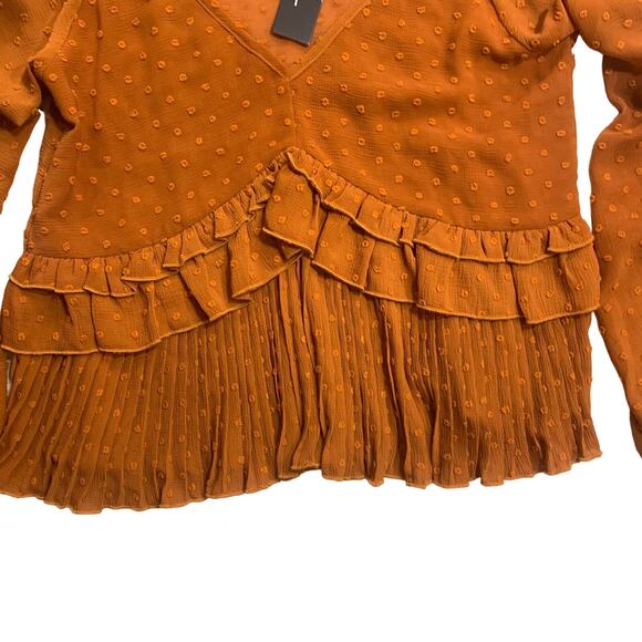 NWT Lulus Rust Orange Swiss Dot Ruffled Long Sleeve Top Size XS - Picture 8 of 9